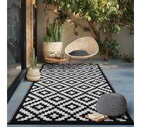 Green Decore Tapis d'Intérieur et d'Extérieur Réversible en Plastique Recyclé, Indoor/Outdoor Tapis Écologique Léger, 120 x 180 cm, Noir/Blanc