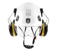 GREEN DEVIL Casque de Protection de Travail avec visière Transparente et Protection auditive - Casque de sécurité ABS réglable - Casque de sécurité ventilé avec Casque Industriel en 397 (Blanc)