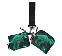 Green Dinosaur Lot de 2 organisateurs d'argent pour femme avec fermeture éclair et dragonne avec porte-clés pour le travail et les voyages