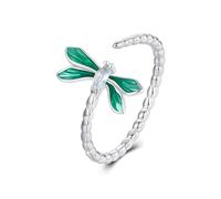 Green Dragonfly 925 Anneau en argent sterling pour les femmes ajustives promestibles promesses Déclaration de mariage Butterfly Boue-doigt ouvert Reconfort Fit Fashion Birthday Holiday Bijoux