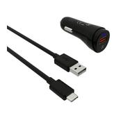 Chargeur Voiture Allume cigare QC 3.0 USB 3A avec Câble USB-A vers USB-C 13M Greene Noir