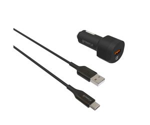 GREEN-E GR7234 - Kit de charge rapide éco-conçu pour la voiture avec chargeur 1 USB Quick Charge 18W et câble USB-C vers USB 1,30 m