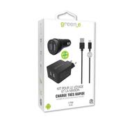 GREEN_E Kit 2USB fastcharge car + secteur + Cable type C - 1,3m - Blanc