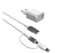 GREEN E - Kit de Charge Ecoconçu (Chargeur 2 en 1 USB-C et Lightning vers USB + Adaptateur Prise)