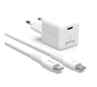 GREEN-E Kit de Charge USB-C 20W Compatible avec iPhone USB-C, Samsung Galaxy, Google Pixel, Xiaomi, iPad et Tablettes USB-C, Chargeur + Câble USB-C vers USB-C 1,20 m, Blanc