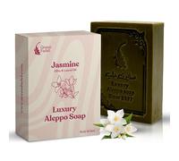 GREEN FADEL Savon d'Alep Luxury Jasmin, à l'huile d'olive, env. 100 g | Savon à l'huile d'olive, savon naturel, fait main, à l'huile de laurier, pour visage, corps et mains, sans plastique