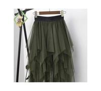 (Green)Fairycore Lady s Fashionable Sexy Solid Color Mesh Skirt, Irregular Elastic Tulle Bubble Skirt, Daily Life and Vacation One size