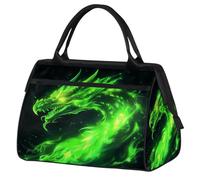 Green Fire Dragon Sac de sport pour homme et femme Motif dragon chinois Sac de voyage Sac de sport imperméable Sac de week-end Sac de nuit léger à porter