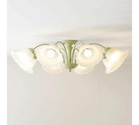 Green Flower White Milk Glass Semi Flush Mount Light Fixtures French Country Chandelier Sputnik Vintage Farmhouse Ceiling Lamp for Bedroom Kitchen Bathroom Living Room