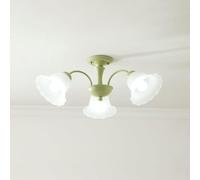 Green Flower White Milk Glass Semi Flush Mount Light Fixtures French Country Chandelier Sputnik Vintage Farmhouse Ceiling Lamp for Bedroom Kitchen Bathroom Living Room
