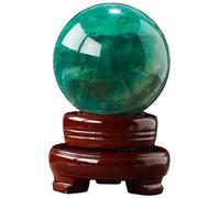 Green Fluorite Ball Crystal with Stand Decorative Stone Sphere Divination Witchcraft Gifts Spiritual Room Decor,9cm/3.5in