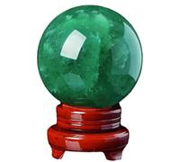 Green Fluorite Crystal Ball, Crystals Polished Divination Sphere with Wood Stand for,Yoga,FengShui,Witchcraft Halloween,8cm