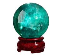 Green Fluorite Crystal Ball with Stand, Quartz Decorative Stone Sphere for Feng Shui Divination Home Decor Figurine Sculpture,9cm/3.5in