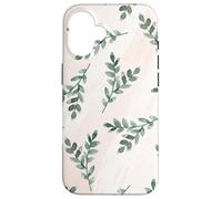 Green Foliage Leaf Branch Botanical Plant Soft Pink Coque pour iPhone 16