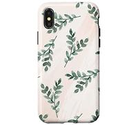 Green Foliage Leaf Branch Botanical Plant Soft Pink Coque pour iPhone X/XS