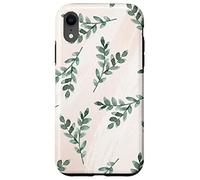 Green Foliage Leaf Branch Botanical Plant Soft Pink Coque pour iPhone XR