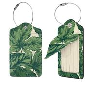 Green Foliage Lot de 2 étiquettes de bagage botaniques approuvées par la TSA, étiquettes d'identification en cuir pour valise, étiquette d'identification avec boucle en acier inoxydable et carte