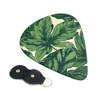Green Foliage Lot de 6 médiators botaniques en celluloïd de 0,96 mm d'épaisseur avec support en cuir, médiators personnalisés pour basse, guitare électrique, acoustique, cadeau pour les amateurs de