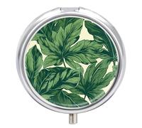 Green Foliage - Pilulier rond à 3 compartiments - Organisateur de médicaments décoratif portable pour poche ou sac à main - Organisation des vitamines