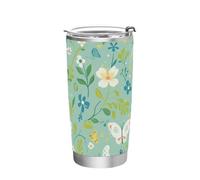 Green Fresh Summer Flower Tasse à café en acier inoxydable avec couvercle pour l'école, le sport, la garderie, le camping et plus encore - Gobelet isotherme avec couvercle - 591 ml
