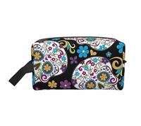 Green Frog Sac de rangement imprimé ombre - Trousse de toilette de voyage durable, accessoire d'emballage en toile portable pour le quotidien, la salle de sport et les voyages, Crâne Avec Fleurs (1