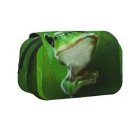 Green Frog The Leaves Trousse à crayons à rabat double couche de grande capacité pour 50 stylos, support de papeterie en polyester durable pour l'école, les voyages artistiques (imprimé intégral)
