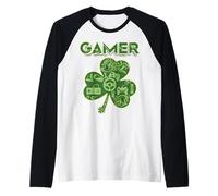 Green Gamer Shamrock Jeux vidéo Patricks Day Jeu de Jeu Manche Raglan