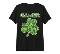 Green Gamer Shamrock Jeux vidéo Patricks Day Jeu de Jeu T-Shirt Haut de Gamme