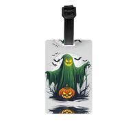 Green Ghost Horror Étiquette de bagage avec imprimé citrouille d'Halloween - Couverture de confidentialité à dos intégral pour femme et homme, étiquette d'identification de voyage en PVC