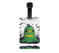 Green Ghost Horror Étiquette de bagage avec imprimé citrouille d'Halloween - Couverture de confidentialité à dos intégral pour femme et homme, étiquette d'identification de voyage en PVC