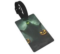 Green Ghost Horror Étiquettes de sac à bagages en PVC imperméable avec étiquette de nom Motif citrouille d'Halloween