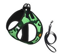 Green Ghost Horror Halloween Citrouille 2 Imprimé Pet Supplies Step-In Flex Respirant Mesh Harnais pour chiens de petite et moyenne taille S-L