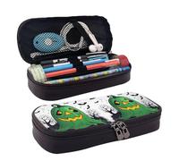 Green Ghost Horror Halloween Citrouille Print Leather Flap Cosmetic Case, Cosmetic Bag, Zipper Storage Bag, Leather Flap Stationery Bag, Black, One Size, Noir , Taille unique