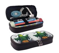 Green Ghost Horror Halloween Citrouille Print Leather Flap Cosmetic Case, Cosmetic Bag, Zipper Storage Bag, Leather Flap Stationery Bag, Black, One Size, Noir , Taille unique