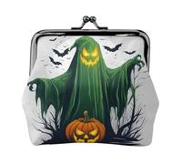 Green Ghost Horror Halloween Citrouille Print Porte-monnaie Portable Femmes Monnaie Mignon Mini Portefeuille Fermeture Éclair avec Baiser Lock Cartes de Crédit Noir, Taille Unique