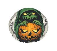 Green Ghost Horror Halloween Pumpkin 1 bonnet de douche réutilisable pour femme, double couche imperméable, essentiels de traitement capillaire