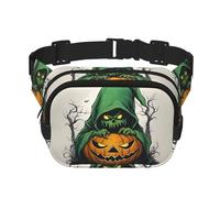 Green Ghost Horror Halloween Pumpkin 1 Print Square Double Couche Fonctionnalité Sac banane Unisexe Sac à bandoulière Voyage Entraînement, noir, One Size
