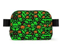 Green Ghost Horror Halloween Pumpkin Sac banane carré tendance avec impression, tissu sergé résistant à l'eau, sac de poitrine ou sac ceinture, sangle réglable 65-120 cm pour homme et femme