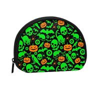 Green Ghost Horror Mini porte-monnaie en forme de citrouille d'Halloween - Portefeuille compact zippé pour pièces de monnaie, clés et petits objets