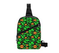Green Ghost Horror Sac à bandoulière pliable en forme de citrouille d'Halloween, sac à bandoulière léger avec plusieurs poches, tissu polyester résistant à l'eau, sac à dos de voyage compact