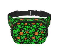 Green Ghost Horror Sac banane carré double couche avec impression intégrale, tissu sergé durable, sac banane multi-poches pour sports de plein air et voyage
