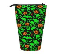 Green Ghost Horror Trousse à crayons rétractable verticale Motif citrouille d'Halloween Facile à utiliser Taille réglable selon les besoins, Noir , Taille unique, Cartable