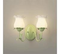 Green Glass Flower Wall Sconce Nordic Modern Bedside Wall Light Vintage Frosted Glass Double Sconce Farmhouse Wall Mounted Lamp for Kids Girl Bedroom Headboard Living Room Porch (Color : Mornin/Mornin