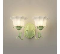 Green Glass Flower Wall Sconce Nordic Modern Bedside Wall Light Vintage Frosted Glass Double Sconce Farmhouse Wall Mounted Lamp for Kids Girl Bedroom Headboard Living Room Porch (Color : Mornin/Flower
