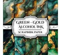 Green - Gold Alcohol Ink Scrapbook Paper 12 Designs: Double - Sided Sheets Perfect For Scrapbooking, Wrapping, Junk Journals, Decoupage, DIY Crafts, Card Making, and More