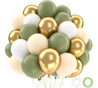 Green Gold Birthday Balloons, Green White Balloons, 52 Pieces Helium Olive Metallic Gold Balloons, Birthday Balloon Arch For Baby Shower Boy Birthday Decoration Christening