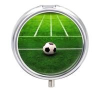 Green Grass Field Soccer Playground The Ball Pilulier à 3 compartiments avec miroir, pilulier portable pour poche ou sac à main, pilulier rond contenant des cadeaux de voyage