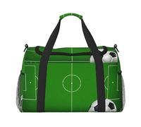 Green Grass Field Soccer Playground The Ball Print Everyday Use Travel Duffle Bag Grande capacité Sac de voyage élégant Sac fonctionnel, noir, One Size