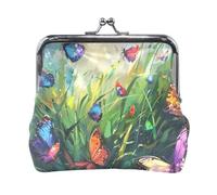 Green Grass is Full of Colorful Butterflies. Porte-monnaie en cuir pour femme Mignon porte-monnaie pour homme femme voyage