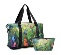 Green Grass Is Full Of Colorful Butterflies. Sac de sport avec trousse de toilette pliable, L'herbe verte est pleine de papillons colorés., 1 size